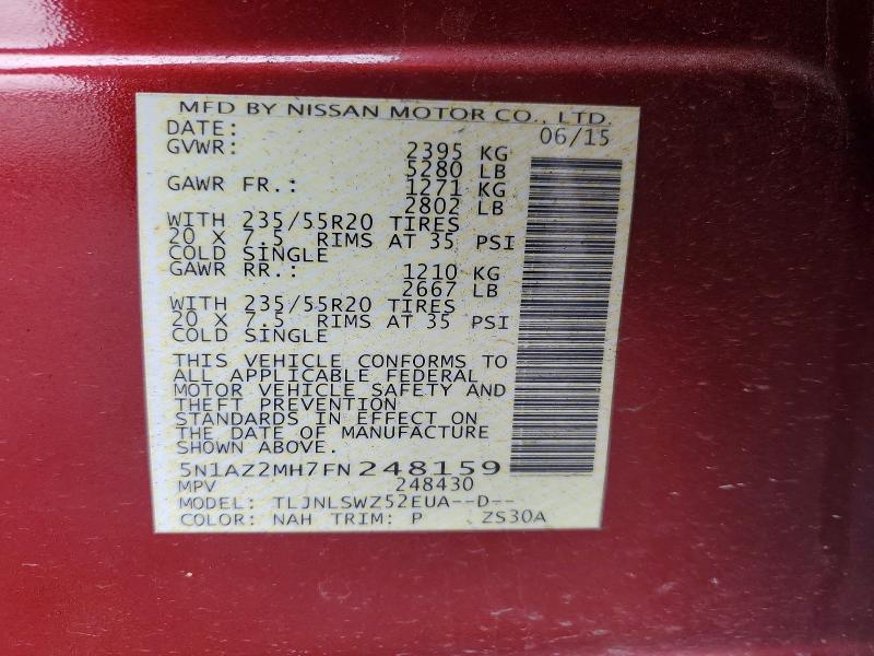 Aukcja sprzedaży 2015 Nissan Murano, vin: 5N1AZ2MH7FN248159, numer aukcji: 64242576