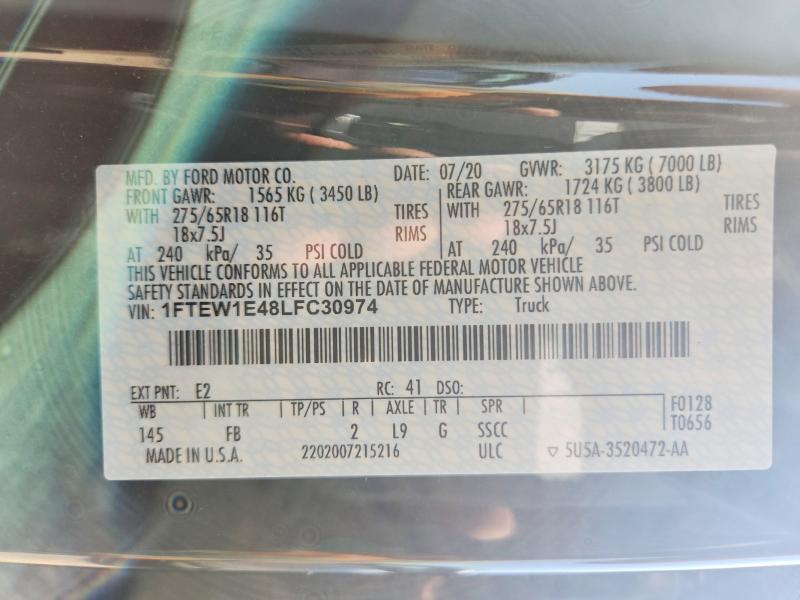 Aukcja sprzedaży 2020 Ford F150, vin: 1FTEW1E48LFC30974, numer aukcji: 64996436