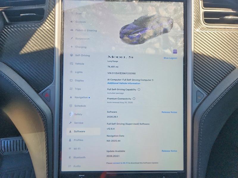 61451796 :رقم المزاد ، 5YJSA1E29KF332268 vin ، 2019 Tesla Model S مزاد بيع