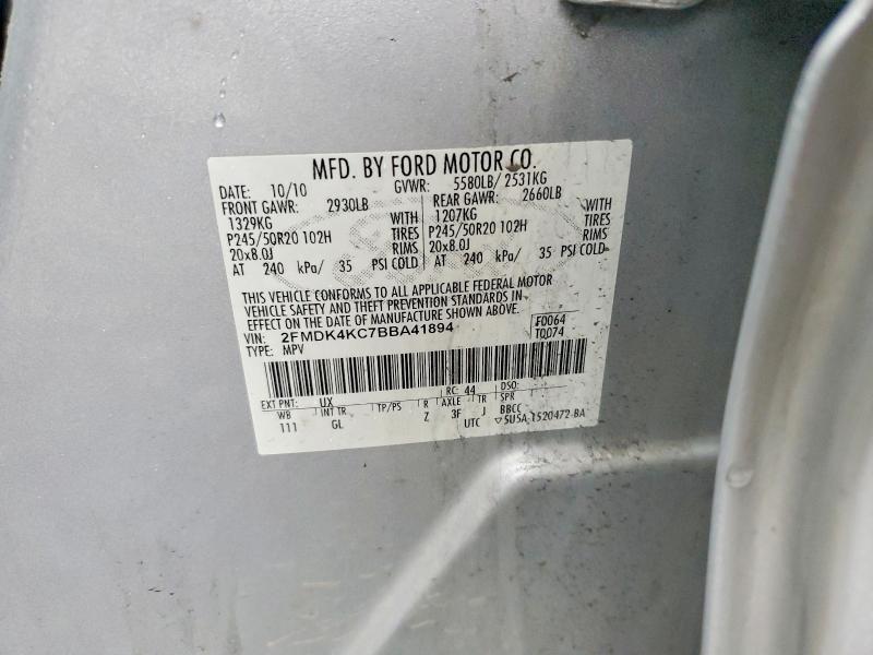 64546686 :رقم المزاد ، 2FMDK4KC7BBA41894 vin ، 2011 Ford Edge مزاد بيع