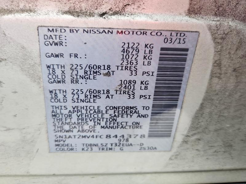 Продажа на аукционе авто 2015 Nissan Rogue, vin: 5N1AT2MV4FC844378, номер лота: 66021746