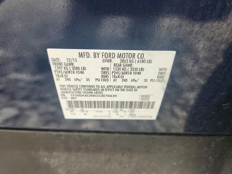 2016 Ford Explorer მანქანა იყიდება აუქციონზე, vin: 1FM5K8D88GGB78430, აუქციონის ნომერი: 64954696