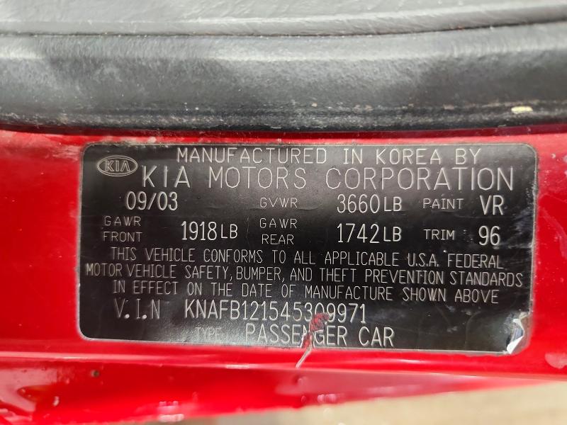 Продажа на аукционе авто 2004 Kia Spectra, vin: KNAFB121545309971, номер лота: 62299556