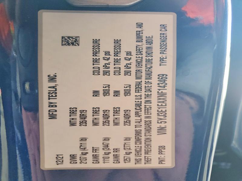 65703656 :رقم المزاد ، 5YJ3E1EAXNF143469 vin ، 2022 Tesla Model 3 مزاد بيع