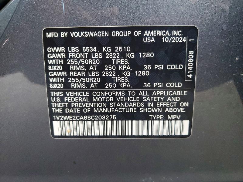 2025 Volkswagen Atlas Cross Sport მანქანა იყიდება აუქციონზე, vin: 1V2WE2CA6SC203275, აუქციონის ნომერი: 66398186