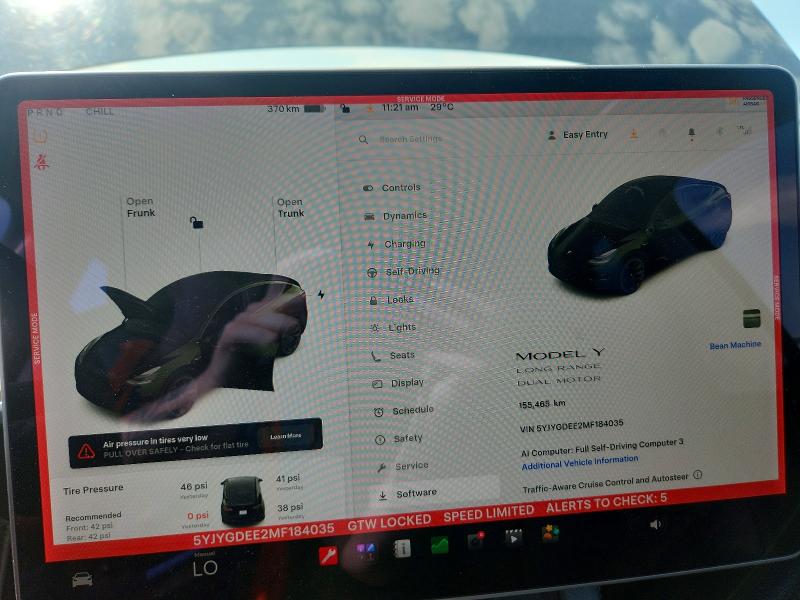 2021 Tesla Model Y მანქანა იყიდება აუქციონზე, vin: 5YJYGDEE2MF184035, აუქციონის ნომერი: 62983746