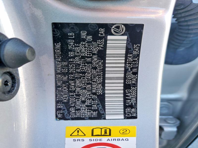 2018 Lexus Es მანქანა იყიდება აუქციონზე, vin: 58ABK1GG3JU110342, აუქციონის ნომერი: 66520796