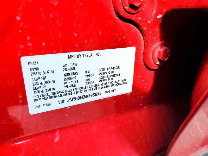 Aukcja sprzedaży 2021 Tesla Model Y, vin: 5YJYGDEE5MF263246, numer aukcji: 65849236
