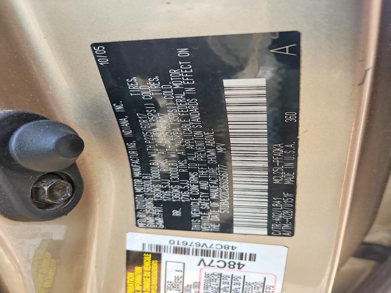 2006 Toyota Sienna მანქანა იყიდება აუქციონზე, vin: 5TDBA22C26S056777, აუქციონის ნომერი: 64713276