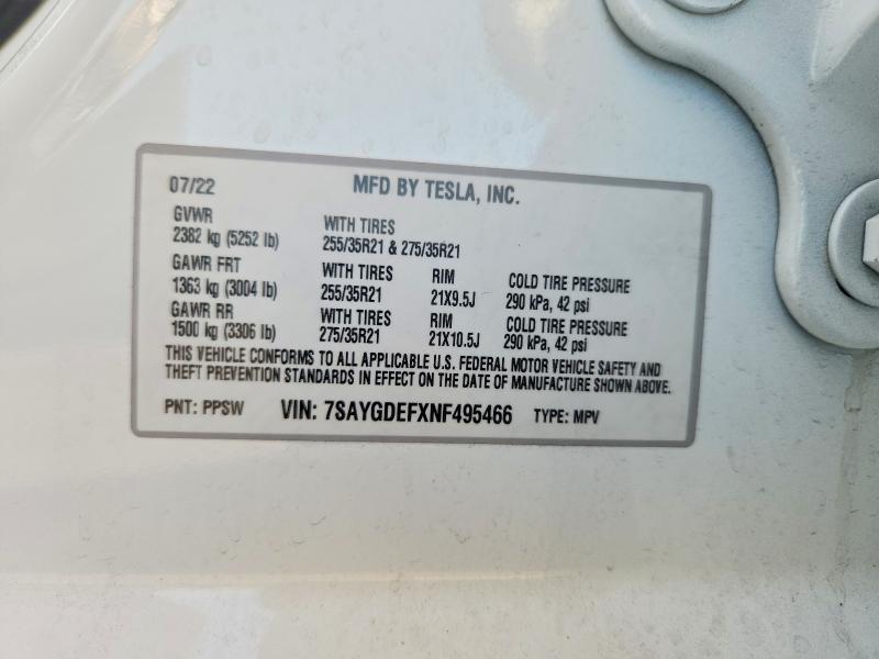 Aukcja sprzedaży 2022 Tesla Model Y, vin: 7SAYGDEFXNF495466, numer aukcji: 63336656