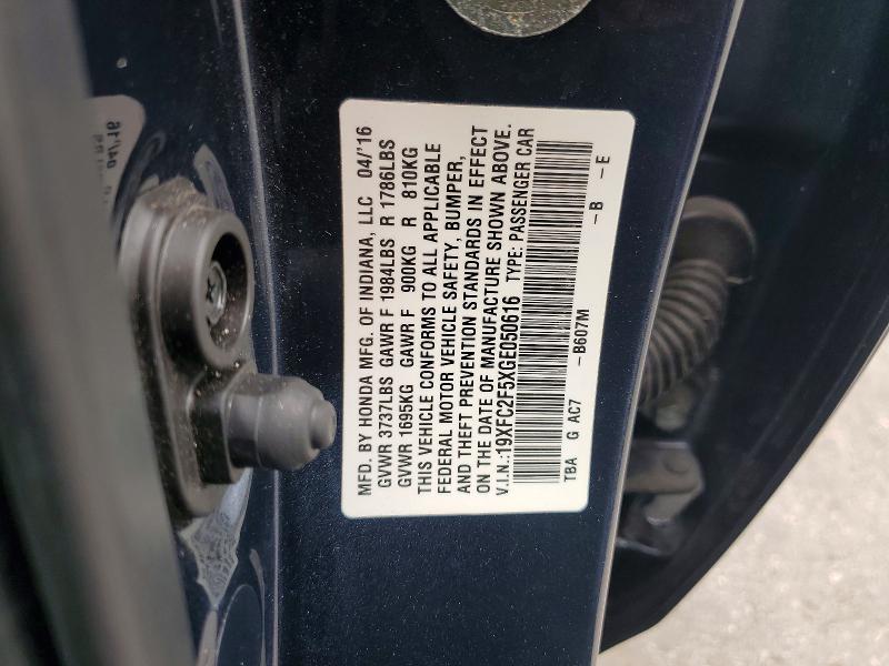 2016 Honda Civic მანქანა იყიდება აუქციონზე, vin: 19XFC2F5XGE050616, აუქციონის ნომერი: 64004966