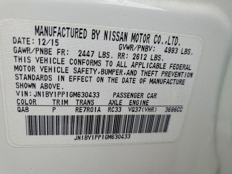 Продаж на аукціоні авто 2016 Infiniti Q70l, vin: JN1BY1PP1GM630433, номер лоту: 64456956