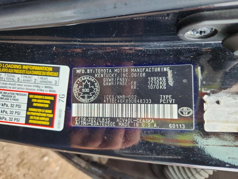 65163356 :رقم المزاد ، 4T1BE46K89U848333 vin ، 2009 Toyota Camry مزاد بيع