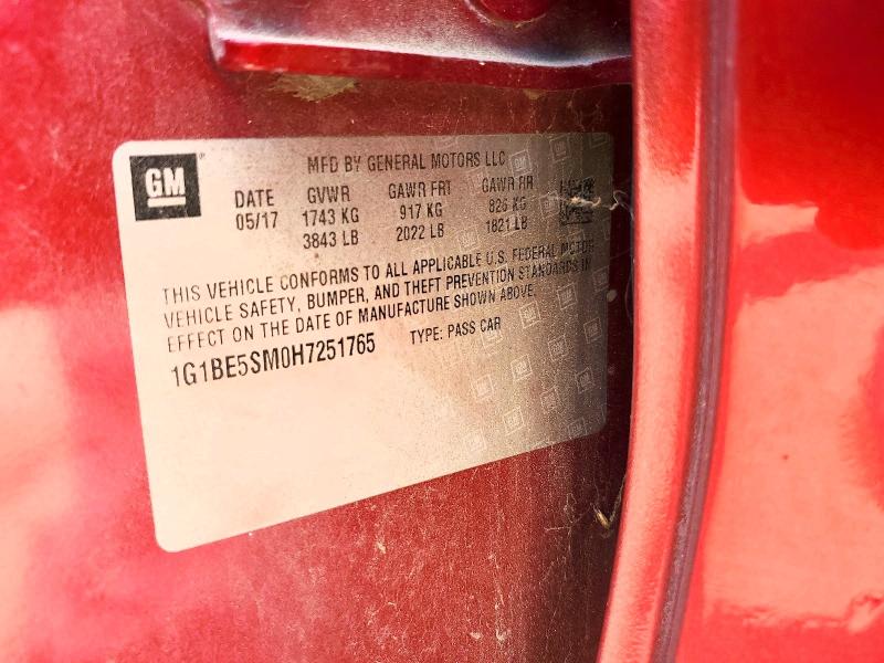 64943446 :رقم المزاد ، 1G1BE5SM0H7251765 vin ، 2017 Chevrolet Cruze مزاد بيع