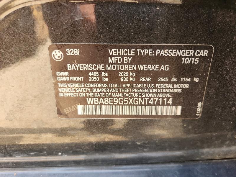 2016 Bmw 328 მანქანა იყიდება აუქციონზე, vin: WBA8E9G5XGNT47114, აუქციონის ნომერი: 65092446