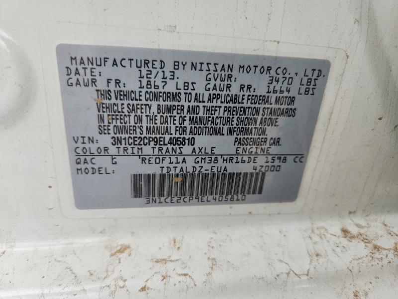 2014 Nissan Versa Note მანქანა იყიდება აუქციონზე, vin: 3N1CE2CP9EL405810, აუქციონის ნომერი: 64974666