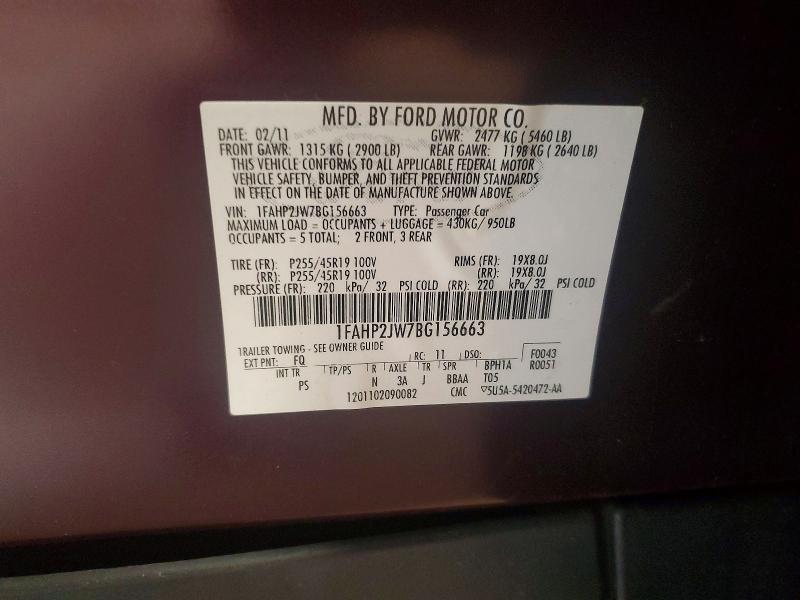 Продажа на аукционе авто 2011 Ford Taurus, vin: 1FAHP2JW7BG156663, номер лота: 65438326