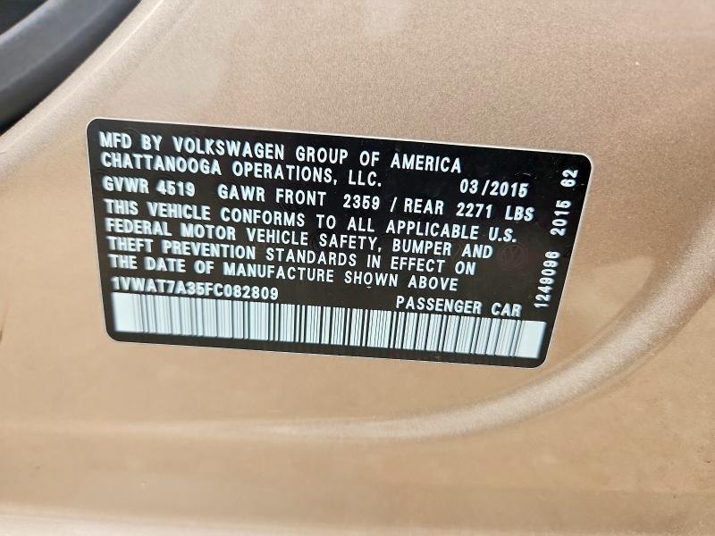 Aukcja sprzedaży 2015 Volkswagen Passat, vin: 1VWAT7A35FC082809, numer aukcji: 63615016