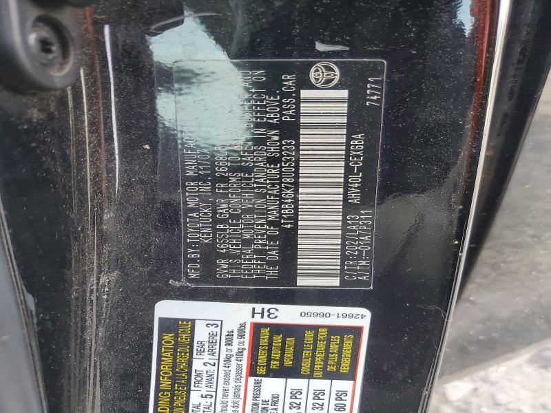 63838076 :رقم المزاد ، 4T1BB46K78U053233 vin ، 2008 Toyota Camry مزاد بيع