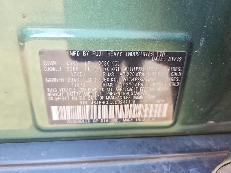 Aukcja sprzedaży 2012 Subaru Outback, vin: 4S4BRCCC0C3247118, numer aukcji: 64960966