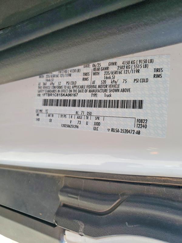 65714006 :رقم المزاد ، 1FTBR1C81SKA96167 vin ، 2025 Ford Transit مزاد بيع