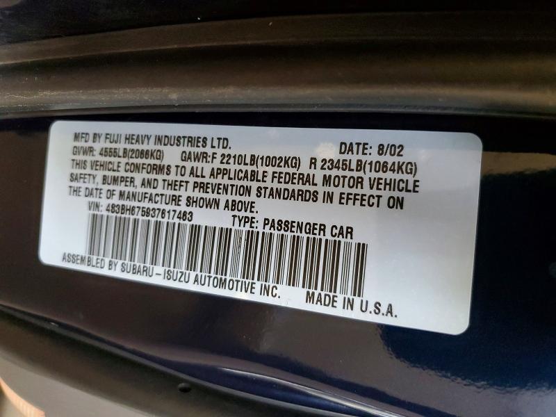 Aukcja sprzedaży 2003 Subaru Legacy, vin: 4S3BH675937617463, numer aukcji: 65007796