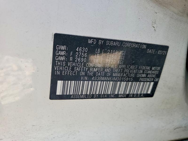 2021 Subaru Legacy მანქანა იყიდება აუქციონზე, vin: 4S3BWAN6XM3015815, აუქციონის ნომერი: 65269566