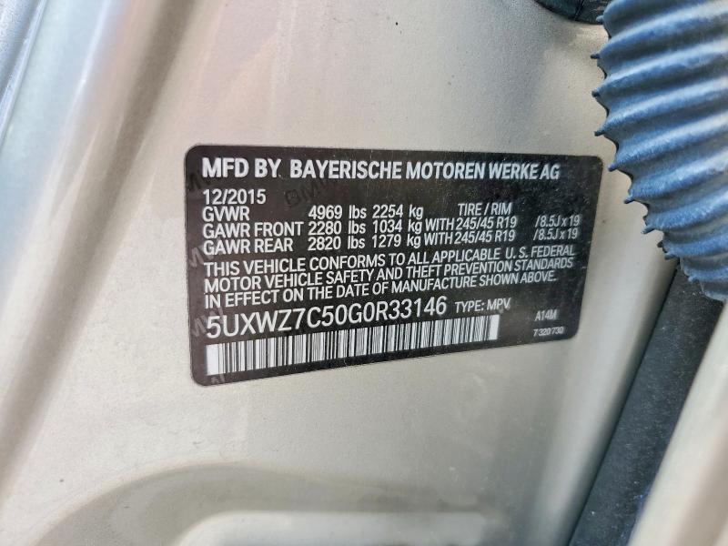 Aukcja sprzedaży 2016 Bmw X3, vin: 5UXWZ7C50G0R33146, numer aukcji: 64744116