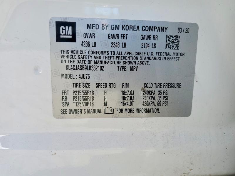 Aukcja sprzedaży 2020 Buick Encore, vin: KL4CJASB9LB332102, numer aukcji: 66420506