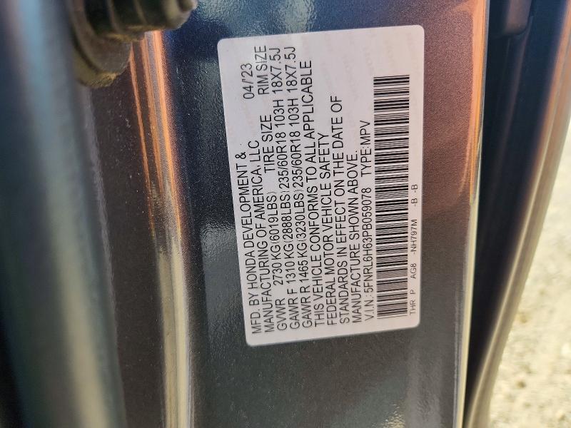 2023 Honda Odyssey მანქანა იყიდება აუქციონზე, vin: 5FNRL6H63PB059078, აუქციონის ნომერი: 66615186