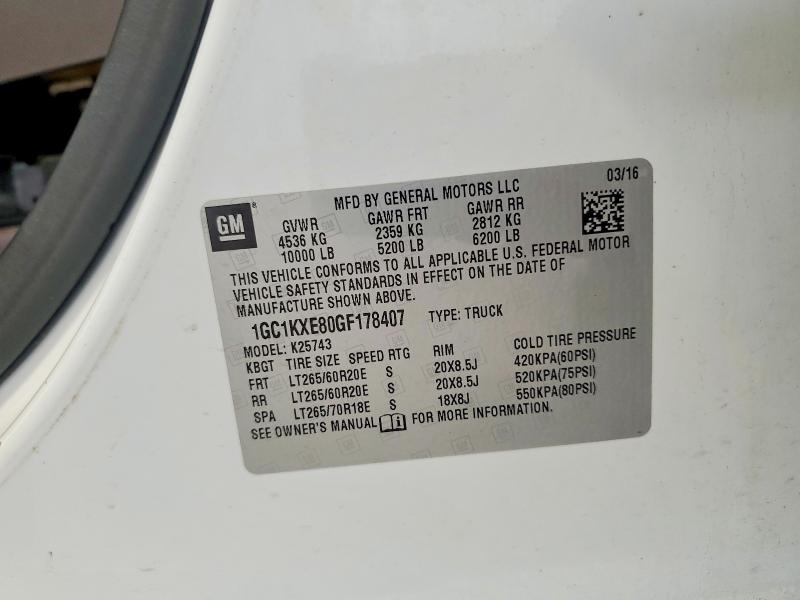 63622006 :رقم المزاد ، 1GC1KXE80GF178407 vin ، 2016 Chevrolet Silverado مزاد بيع