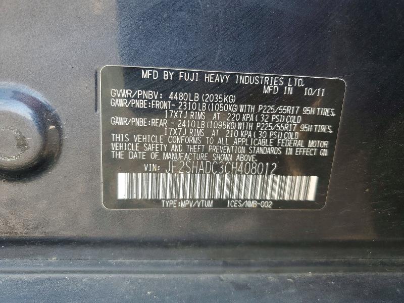 Продажа на аукционе авто 2012 Subaru Forester, vin: JF2SHADC3CH408012, номер лота: 64805176