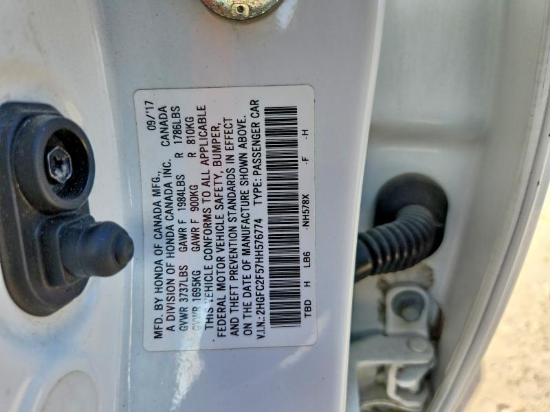 2017 Honda Civic მანქანა იყიდება აუქციონზე, vin: 2HGFC2F57HH576774, აუქციონის ნომერი: 66069566