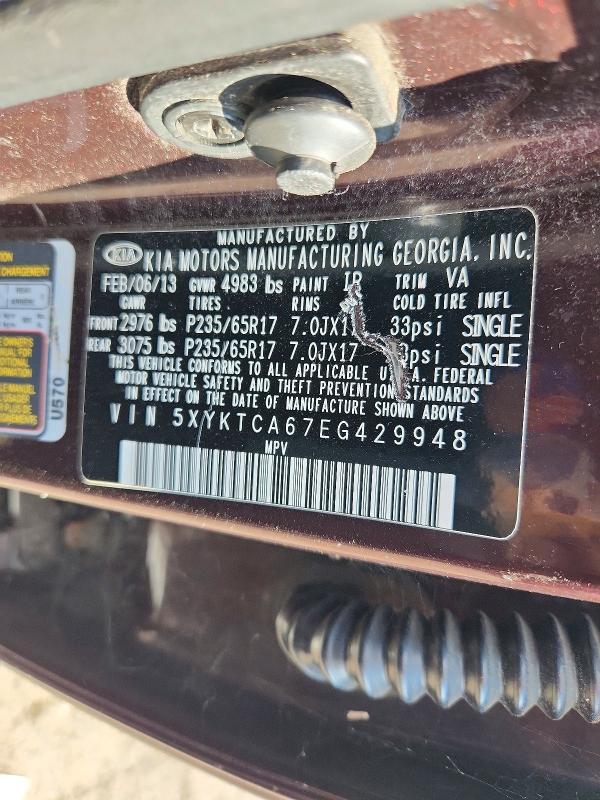 66174456 :رقم المزاد ، 5XYKTCA67EG429948 vin ، 2014 Kia Sorento مزاد بيع