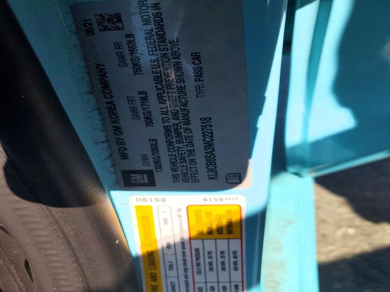 2021 Chevrolet Spark მანქანა იყიდება აუქციონზე, vin: KL8CB6SA3MC227518, აუქციონის ნომერი: 66085666