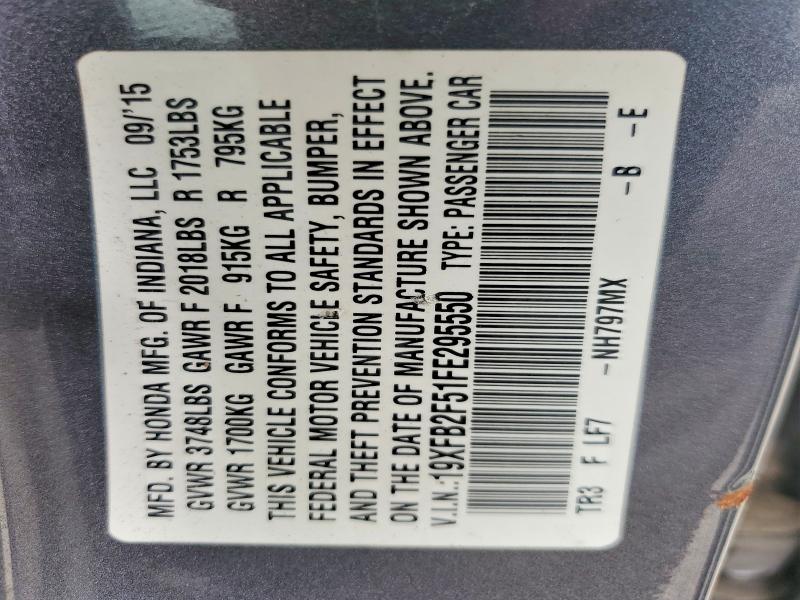 Продажа на аукционе авто 2015 Honda Civic, vin: 19XFB2F51FE295550, номер лота: 66410966