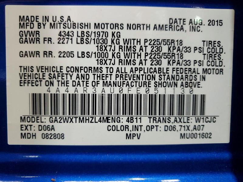 Aukcja sprzedaży 2015 Mitsubishi Outlander Sport, vin: 4A4AR3AU0FE051130, numer aukcji: 63924326