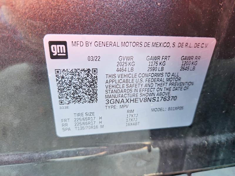 Aukcja sprzedaży 2022 Chevrolet Equinox, vin: 3GNAXHEV8NS176370, numer aukcji: 63320986