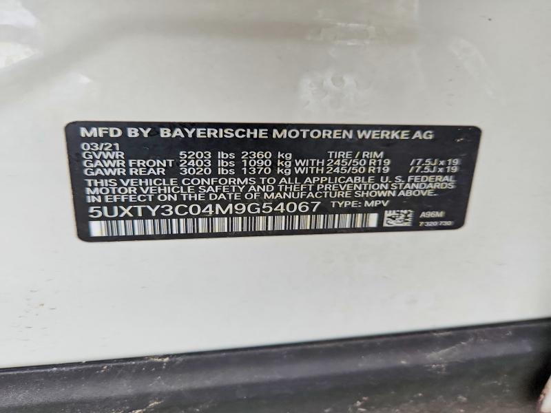 Aukcja sprzedaży 2021 Bmw X3, vin: 5UXTY3C04M9G54067, numer aukcji: 66114326