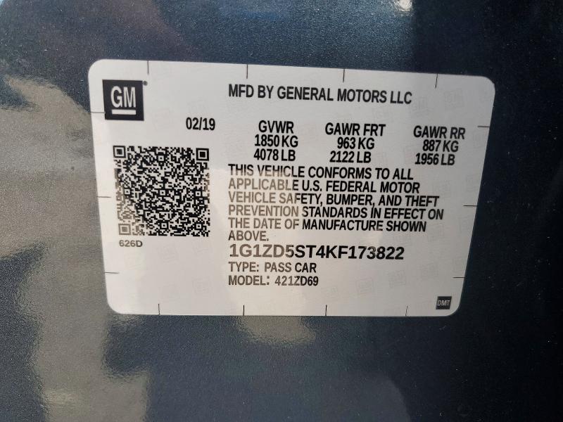 65219736 :رقم المزاد ، 1G1ZD5ST4KF173822 vin ، 2019 Chevrolet Malibu مزاد بيع