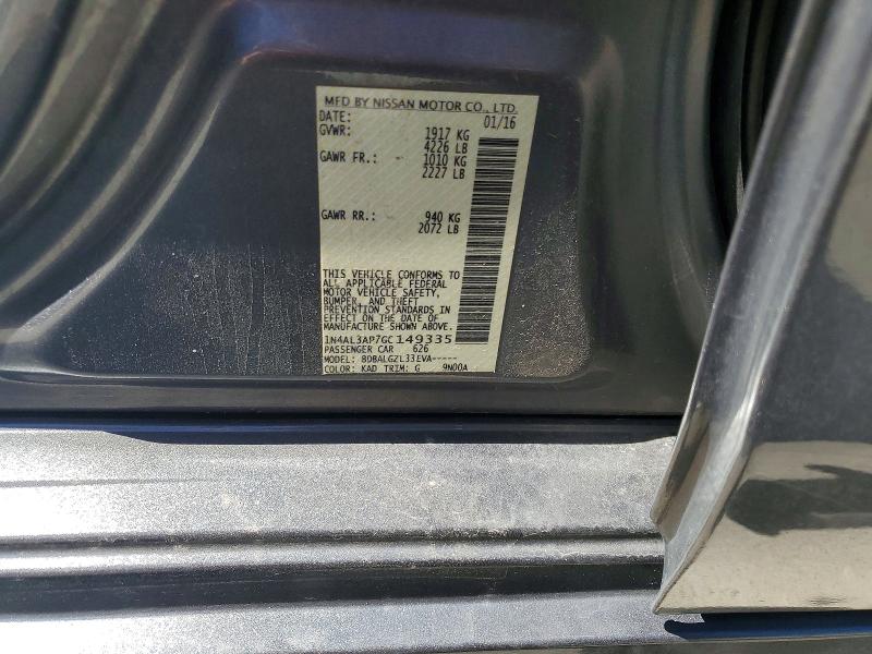 Продажа на аукционе авто 2016 Nissan Altima, vin: 1N4AL3AP7GC149335, номер лота: 65528116