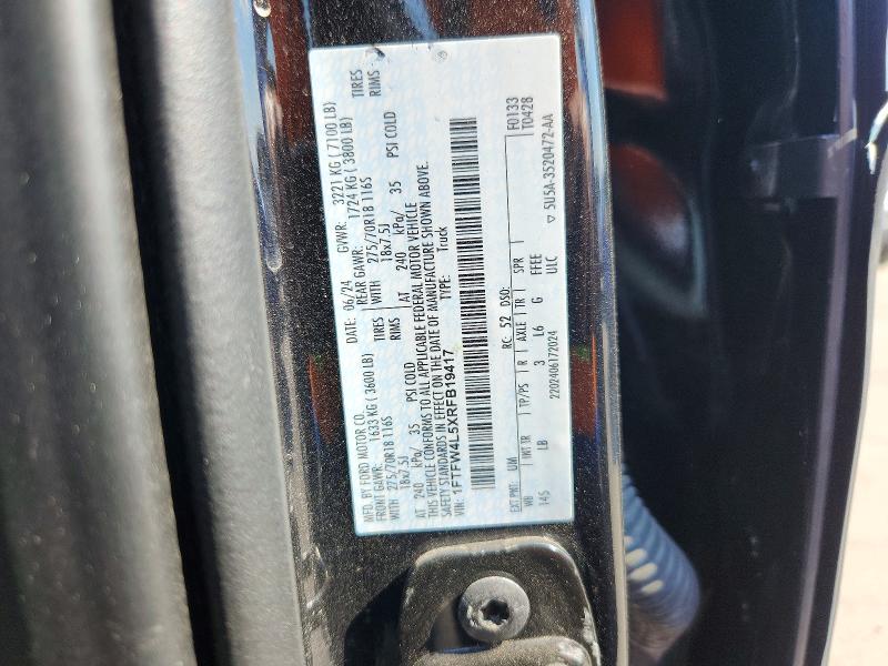 2024 Ford F150 მანქანა იყიდება აუქციონზე, vin: 1FTFW4L5XRFB19417, აუქციონის ნომერი: 66889616