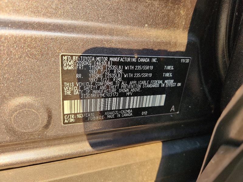 63548216 :رقم المزاد ، 2T3C1RFV1MC103173 vin ، 2021 Toyota Rav4 مزاد بيع