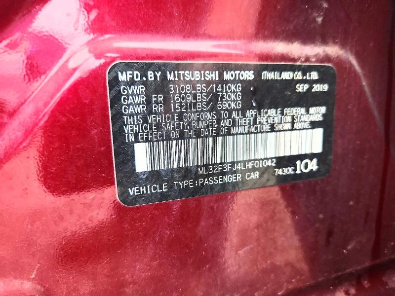 Auction sale of the 2020 Mitsubishi Mirage, vin: ML32F3FJ4LHF01042, lot number: 64568846
