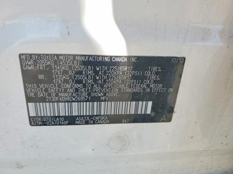 2012 Toyota Rav4 მანქანა იყიდება აუქციონზე, vin: 2T3DF4DV8CW269571, აუქციონის ნომერი: 66908476