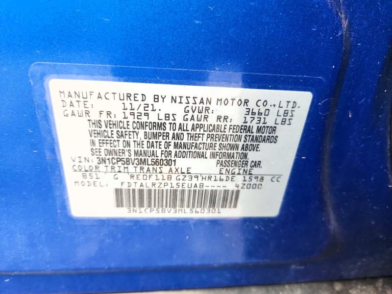 65413166 :رقم المزاد ، 3N1CP5BV3ML560301 vin ، 2021 Nissan Kicks مزاد بيع