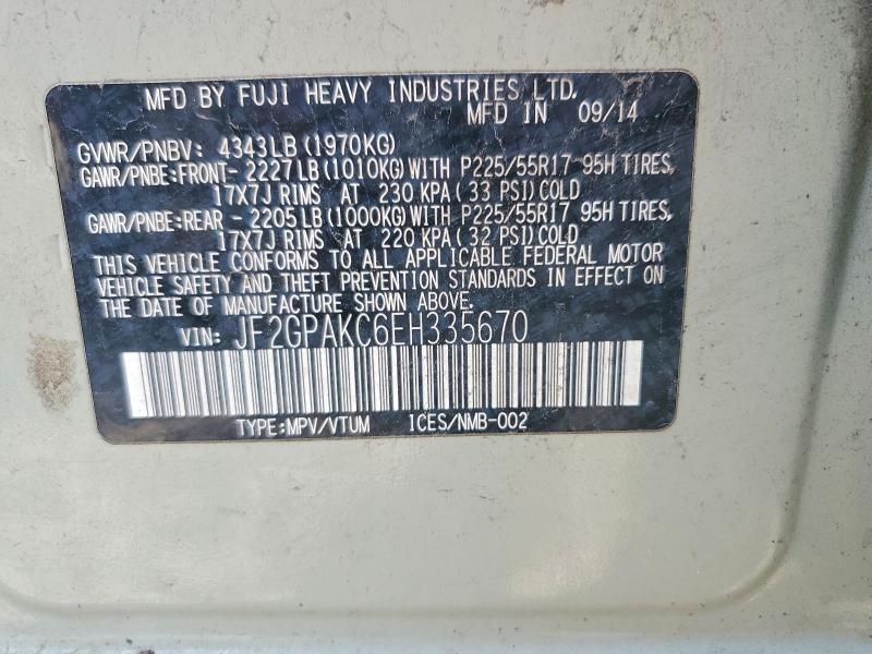 Продаж на аукціоні авто 2014 Subaru Xv Crosstrek, vin: JF2GPAKC6EH335670, номер лоту: 64199046