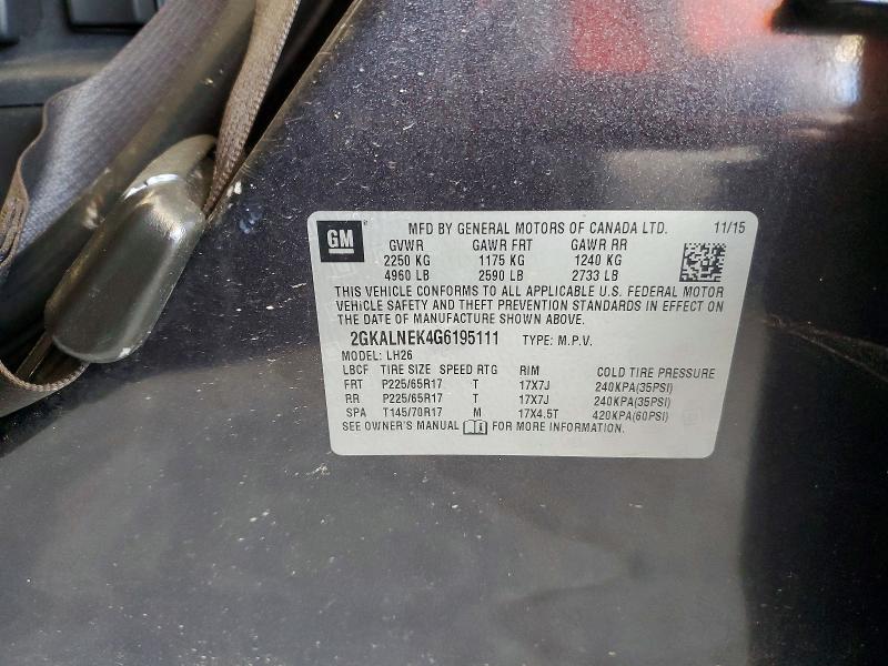 2016 Gmc Terrain მანქანა იყიდება აუქციონზე, vin: 2GKALNEK4G6195111, აუქციონის ნომერი: 63328816