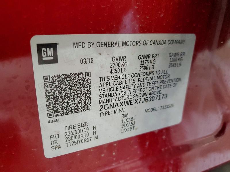 Aukcja sprzedaży 2018 Chevrolet Equinox, vin: 2GNAXWEX7J6307173, numer aukcji: 66748456