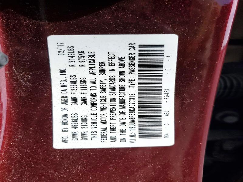 Aukcja sprzedaży 2012 Acura Tl, vin: 19UUA8F59CA027312, numer aukcji: 64817596